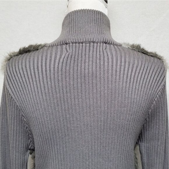 Victoria Harbour Vintage 1990s Faux Fur Ribbed Knit Mock Neck Sweater Jacket - Picture 11 of 14